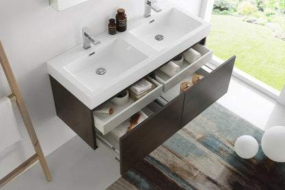 Fresca Mezzo 48 Gray Oak Wall Hung Double Sink Modern Bathroom Vanity w/ Medicine Cabinet