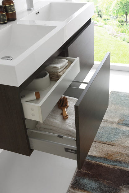 Fresca Mezzo 48 Gray Oak Wall Hung Double Sink Modern Bathroom Vanity w/ Medicine Cabinet