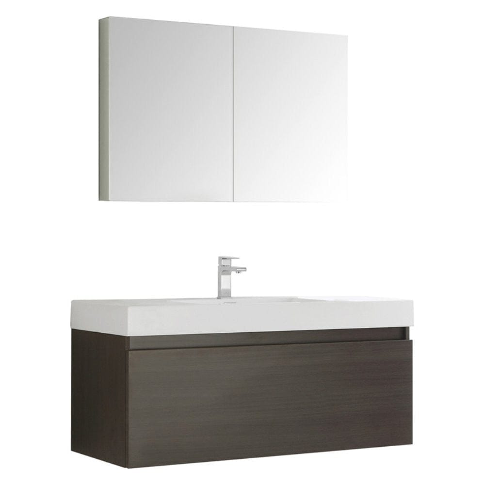 Fresca Mezzo 48" Gray Oak Wall Hung Modern Bathroom Vanity w/ Medicine Cabinet