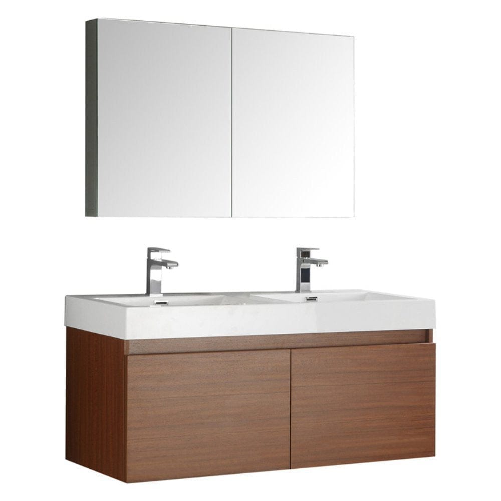 Fresca Mezzo 48" Teak Wall Hung Double Sink Modern Bathroom Vanity w/ Medicine Cabinet