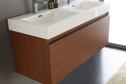 Fresca Mezzo 48 Teak Wall Hung Double Sink Modern Bathroom Vanity w/ Medicine Cabinet