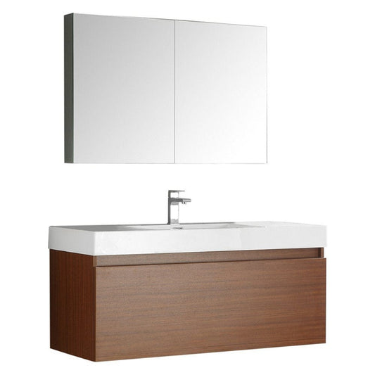 Fresca Mezzo 48" Teak Wall Hung Modern Bathroom Vanity w/ Medicine Cabinet