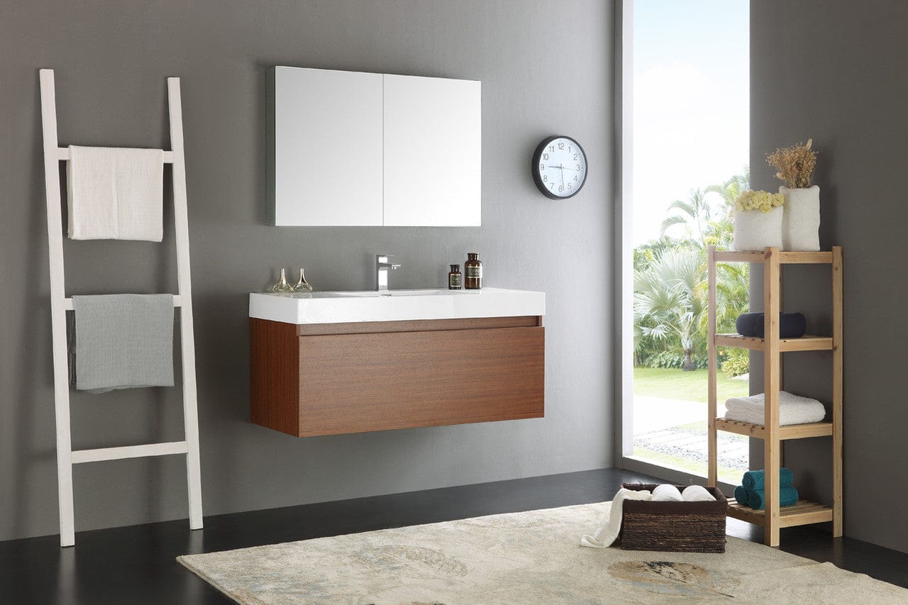 Fresca Mezzo 48" Teak Wall Hung Modern Bathroom Vanity w/ Medicine Cabinet