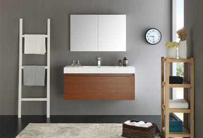 Fresca Mezzo 48 Teak Wall Hung Modern Bathroom Vanity w/ Medicine Cabinet