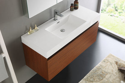 Fresca Mezzo 48 Teak Wall Hung Modern Bathroom Vanity w/ Medicine Cabinet