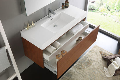 Fresca Mezzo 48 Teak Wall Hung Modern Bathroom Vanity w/ Medicine Cabinet