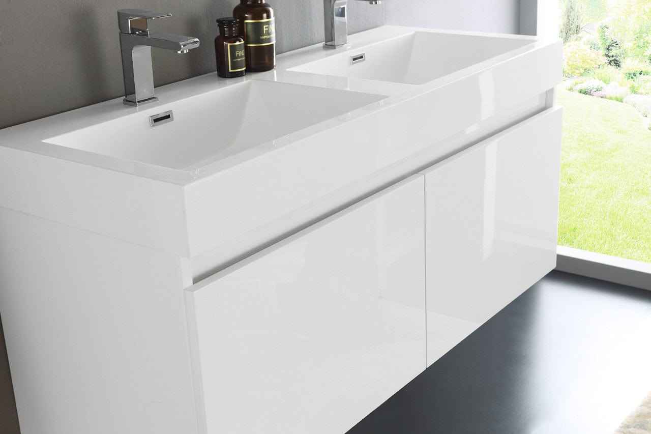 Fresca Mezzo 48 White Wall Hung Double Sink Modern Bathroom Vanity w/ Medicine Cabinet