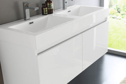 Fresca Mezzo 48 White Wall Hung Double Sink Modern Bathroom Vanity w/ Medicine Cabinet