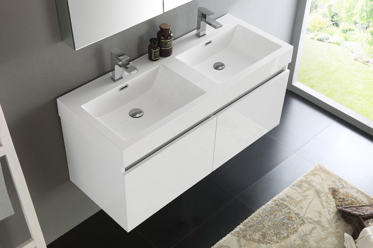 Fresca Mezzo 48 White Wall Hung Double Sink Modern Bathroom Vanity w/ Medicine Cabinet