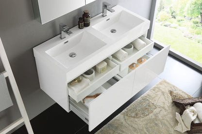 Fresca Mezzo 48 White Wall Hung Double Sink Modern Bathroom Vanity w/ Medicine Cabinet