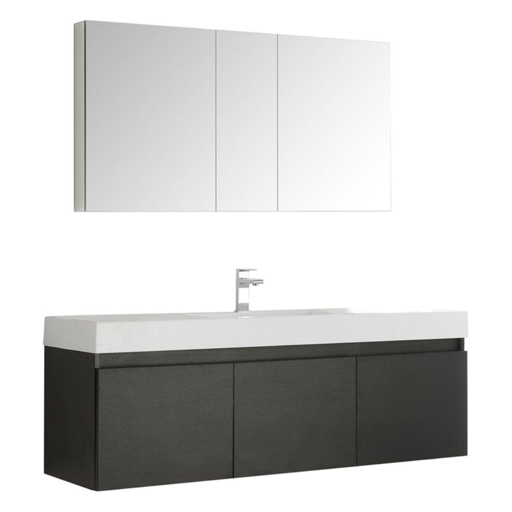 Fresca Mezzo 60" Black Wall Hung Single Sink Modern Bathroom Vanity w/ Medicine Cabinet