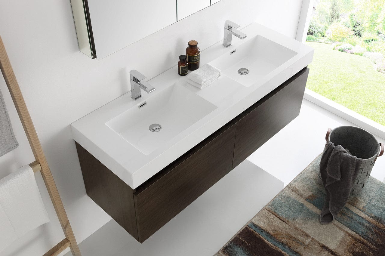 Fresca Mezzo 60 Gray Oak Wall Hung Double Sink Modern Bathroom Vanity w/ Medicine Cabinet