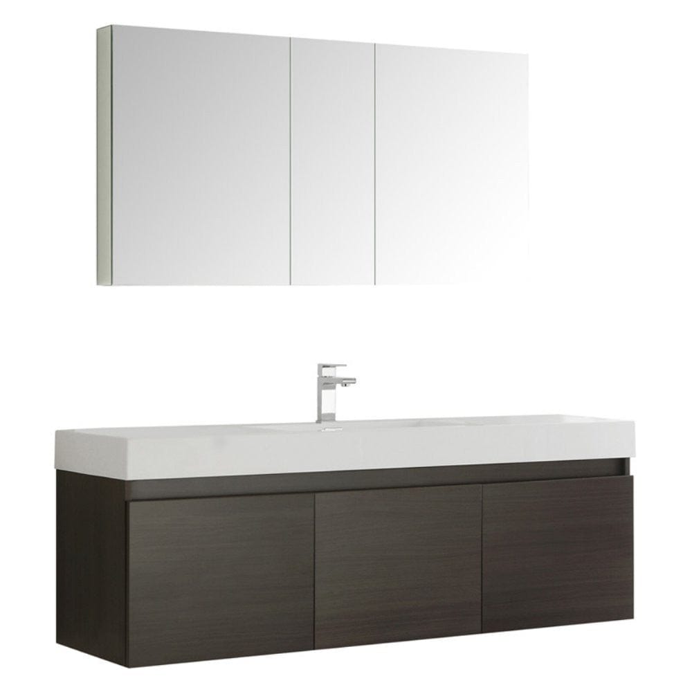 Fresca Mezzo 60" Gray Oak Wall Hung Single Sink Modern Bathroom Vanity w/ Medicine Cabinet