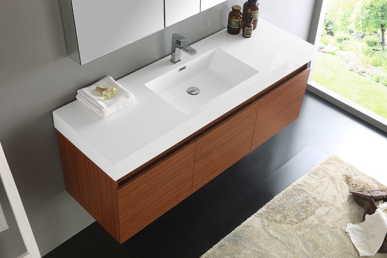 Fresca Mezzo 60 Teak Wall Hung Single Sink Modern Bathroom Vanity w/ Medicine Cabinet