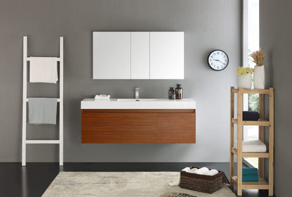 Fresca Mezzo 60 Teak Wall Hung Single Sink Modern Bathroom Vanity w/ Medicine Cabinet