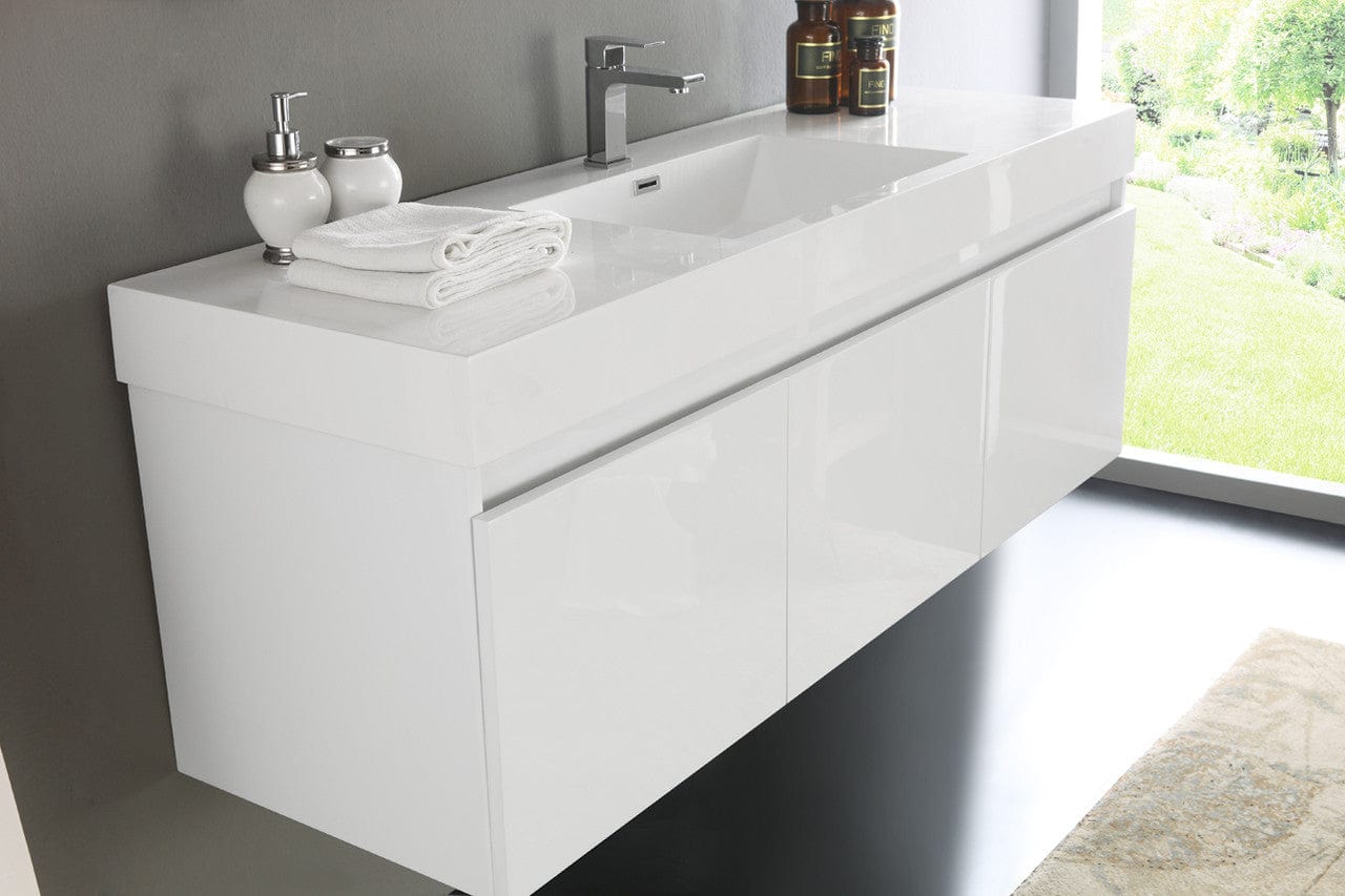 Fresca Mezzo 60 White Wall Hung Single Sink Modern Bathroom Vanity w/ Medicine Cabinet