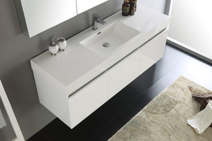 Fresca Mezzo 60 White Wall Hung Single Sink Modern Bathroom Vanity w/ Medicine Cabinet