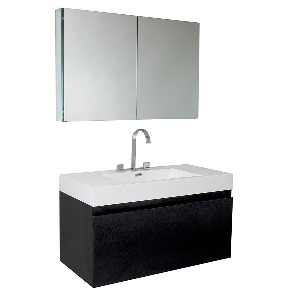 Fresca Mezzo Black Modern Bathroom Vanity w/ Medicine Cabinet