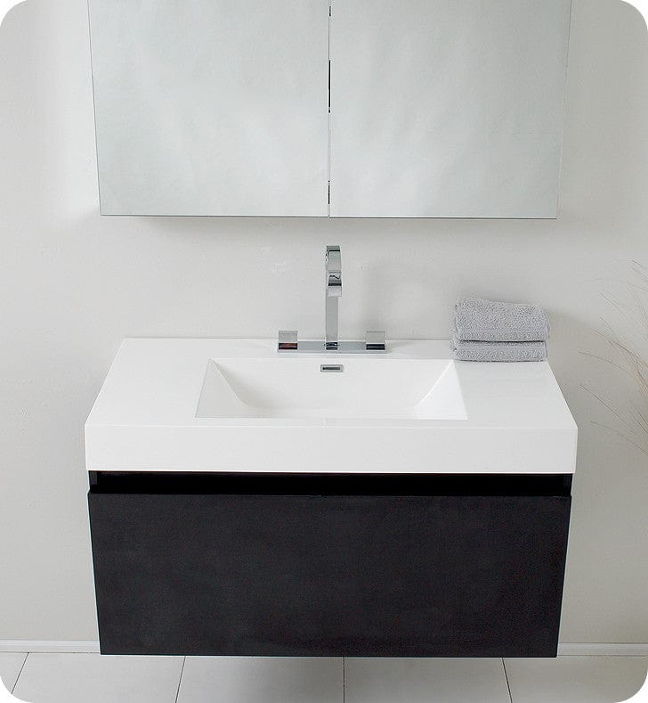 Fresca Mezzo Black Modern Bathroom Vanity w/ Medicine Cabinet