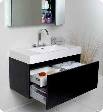 Fresca Mezzo Black Modern Bathroom Vanity w/ Medicine Cabinet