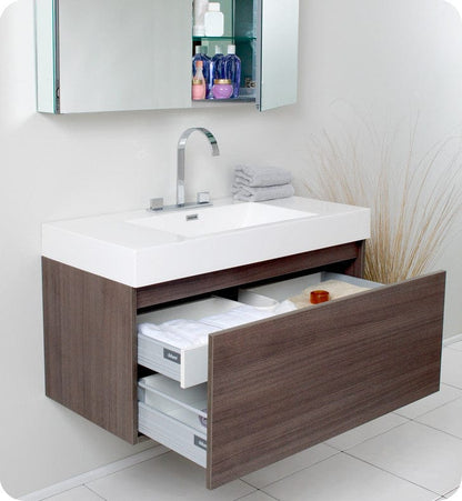 Fresca Mezzo Gray Oak Modern Bathroom Vanity w/ Medicine Cabinet