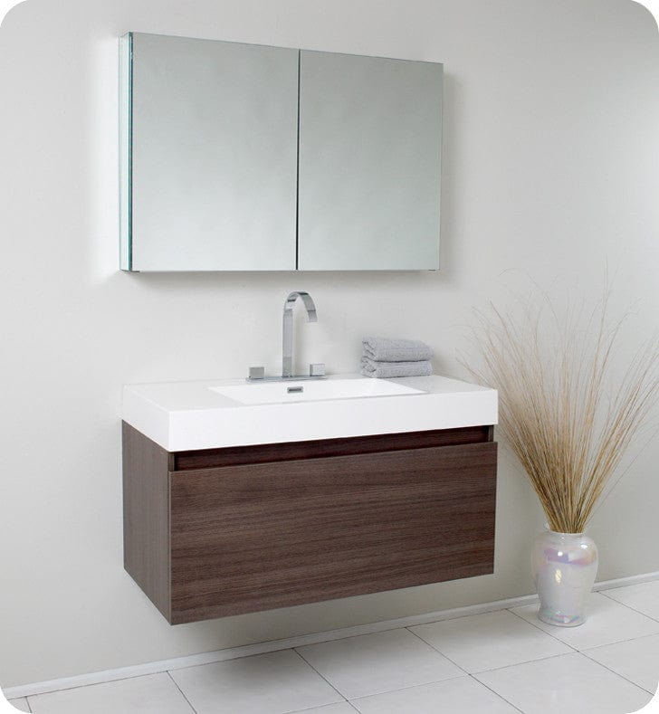 Fresca Mezzo Gray Oak Modern Bathroom Vanity w/ Medicine Cabinet