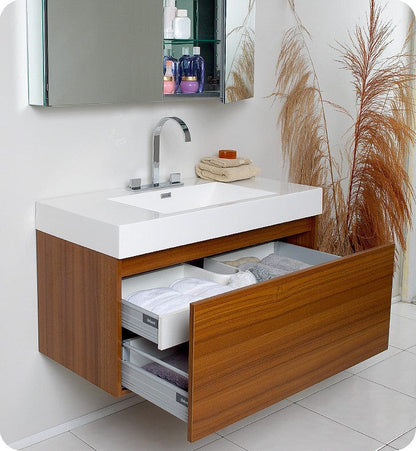 Fresca Mezzo Teak Modern Bathroom Vanity w/ Medicine Cabinet