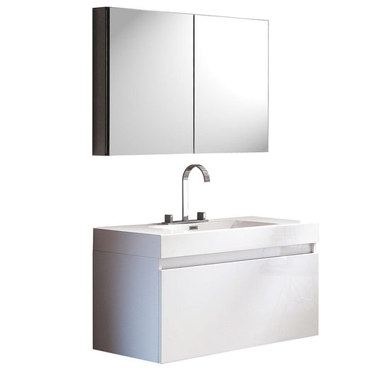 Fresca Mezzo White Modern Bathroom Vanity w/ Medicine Cabinet