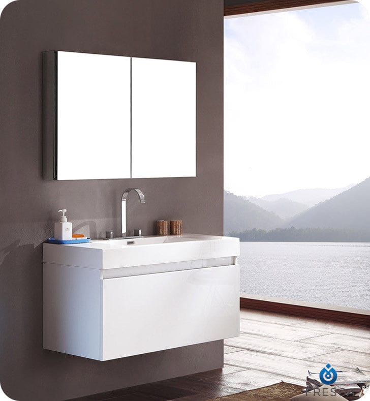 Fresca Mezzo White Modern Bathroom Vanity w/ Medicine Cabinet