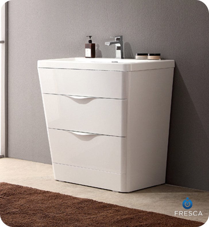 Fresca Milano 32 Glossy White Modern Bathroom Cabinet w/ Integrated Sink