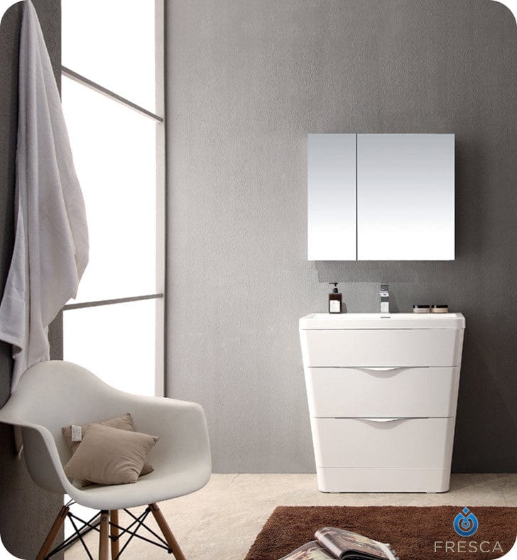 Fresca Milano 32 Glossy White Modern Bathroom Vanity w/ Medicine Cabinet