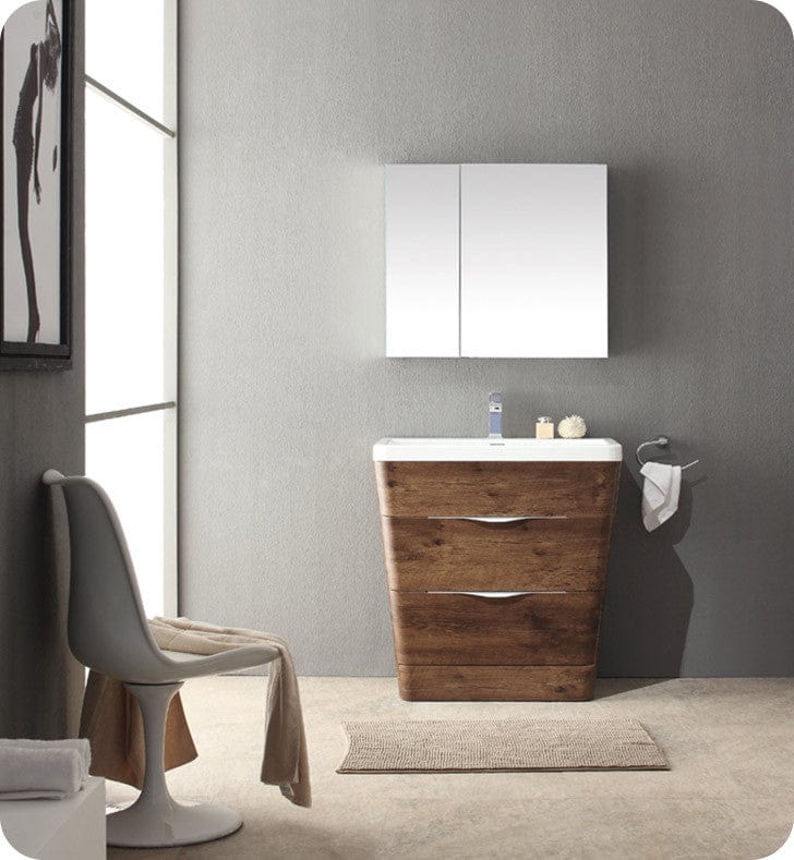 Fresca Milano 32 Rosewood Modern Bathroom Vanity w/ Medicine Cabinet