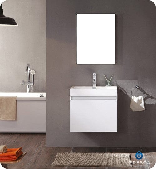 Fresca Nano White Modern Bathroom Vanity w/ Medicine Cabinet