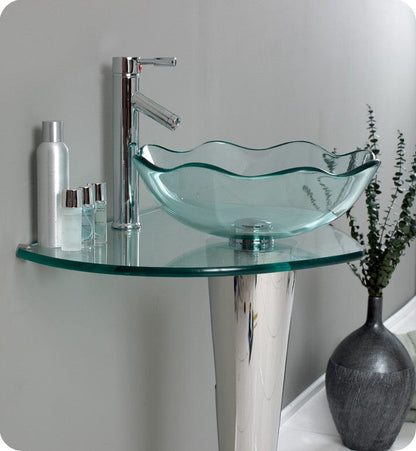 Fresca Netto Modern Glass Bathroom Vanity w/ Wavy Edge Vessel Sink