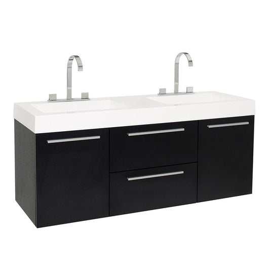 Fresca Opulento 54" Black Modern Double Sink Bathroom Cabinet w/Integrated Sink