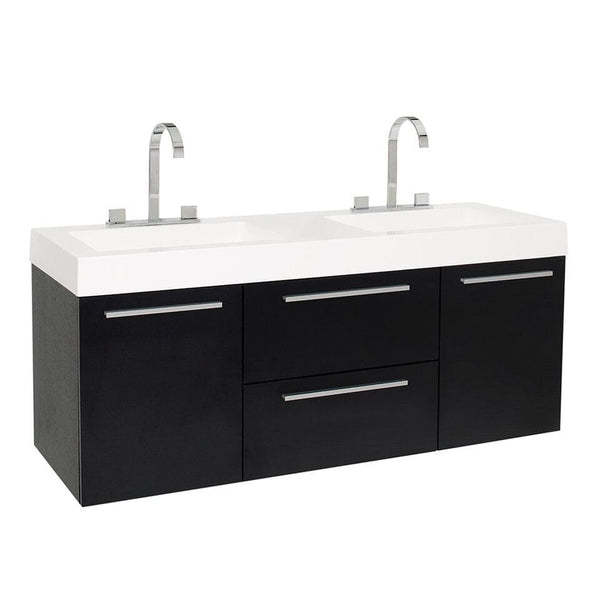 Fresca Opulento 54 Black Modern Double Sink Bathroom Cabinet w/Integrated Sink
