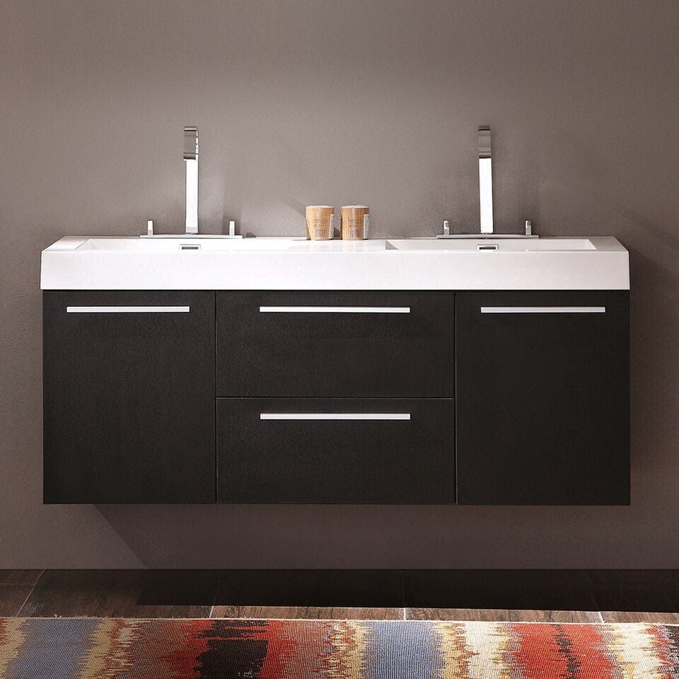 Fresca Opulento 54 Black Modern Double Sink Bathroom Cabinet w/ Integrated Sinks