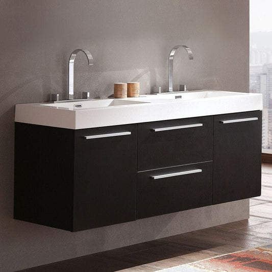 Fresca Opulento 54 Black Modern Double Sink Bathroom Cabinet w/ Integrated Sinks