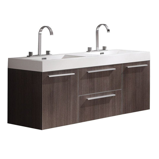 Fresca Opulento 54" Gray Oak Modern Double Bathroom Cabinet w/Integrated Sink