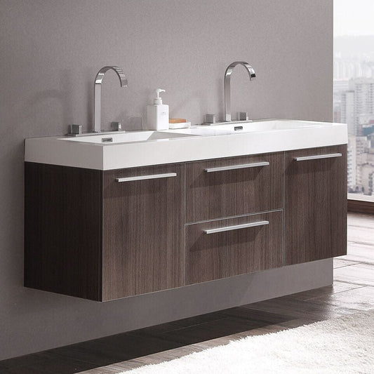 Fresca Opulento 54 Gray Oak Modern Double Sink Bathroom Cabinet w/ Integrated Sinks