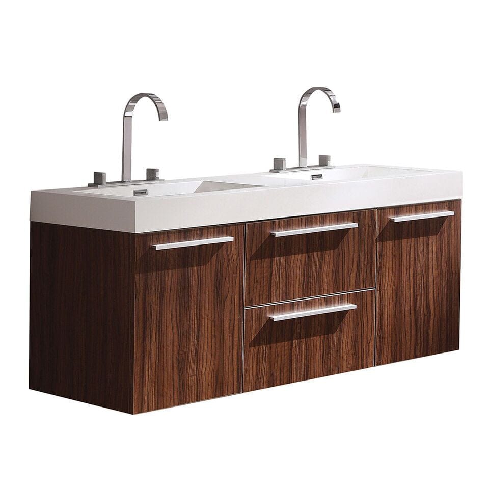 Fresca Opulento 54" Walnut Modern Double Sink Cabinet w/ Integrated Sinks