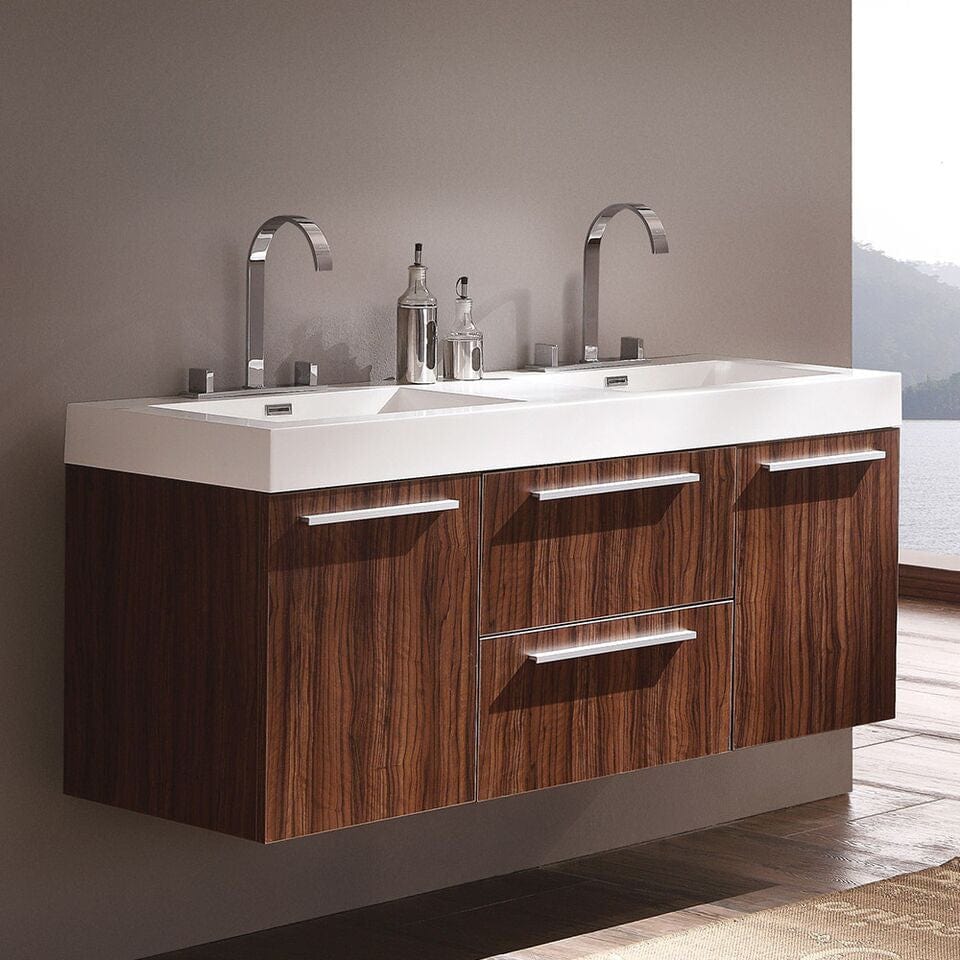 Fresca Opulento 54 Walnut Modern Double Sink Cabinet w/ Integrated Sinks