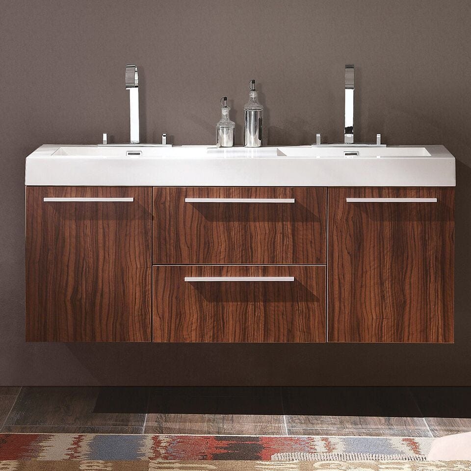 Fresca Opulento 54 Walnut Modern Double Sink Cabinet w/ Integrated Sinks