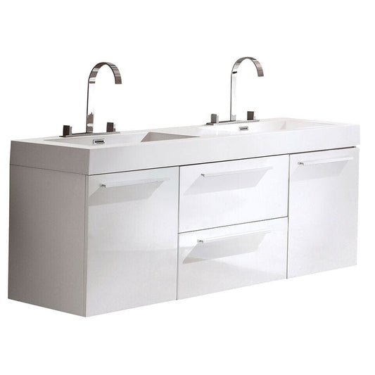 Fresca Opulento 54" White Modern Double Sink Cabinet w/ Integrated Sinks