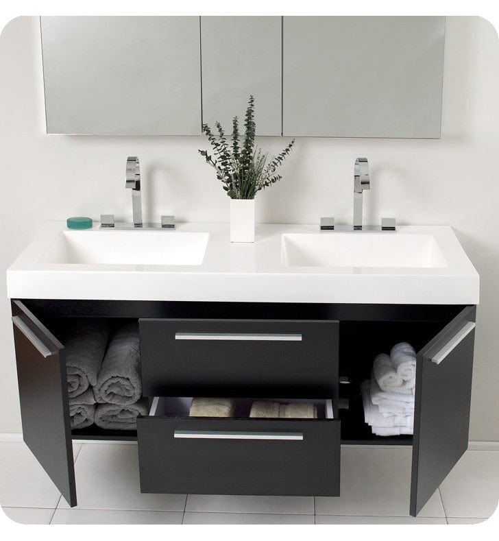 Fresca Opulento Black Modern Double Sink Bathroom Vanity w/ Medicine Cabinet