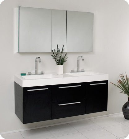 Fresca Opulento Black Modern Double Sink Bathroom Vanity w/ Medicine Cabinet