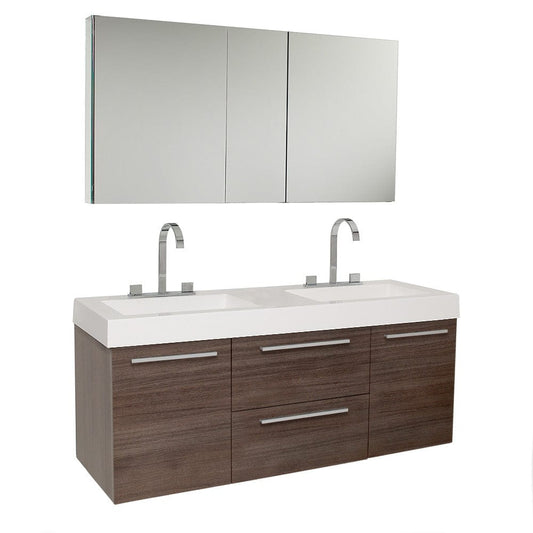 Fresca Opulento Gray Oak Modern Double Sink Bathroom Vanity w/ Medicine Cabinet