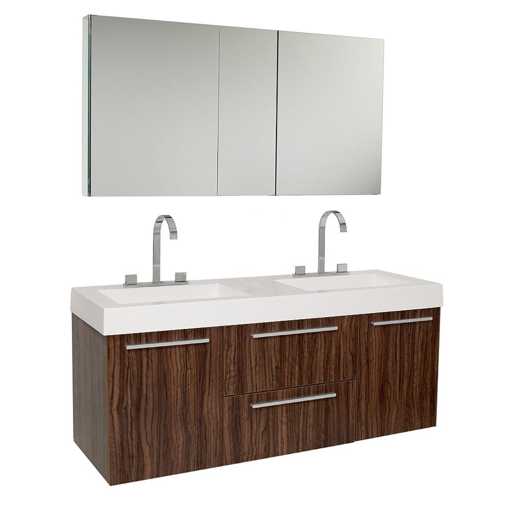 Fresca Opulento Walnut Modern Double Sink Bathroom Vanity w/ Medicine Cabinet