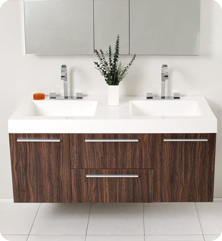 Fresca Opulento Walnut Modern Double Sink Bathroom Vanity w/ Medicine Cabinet