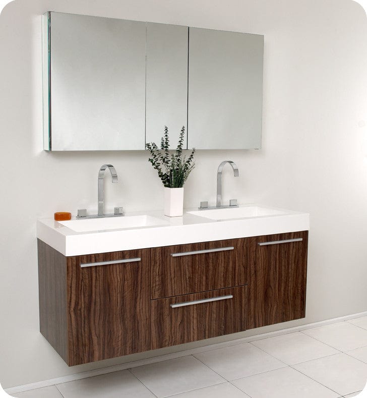 Fresca Opulento Walnut Modern Double Sink Bathroom Vanity w/ Medicine Cabinet